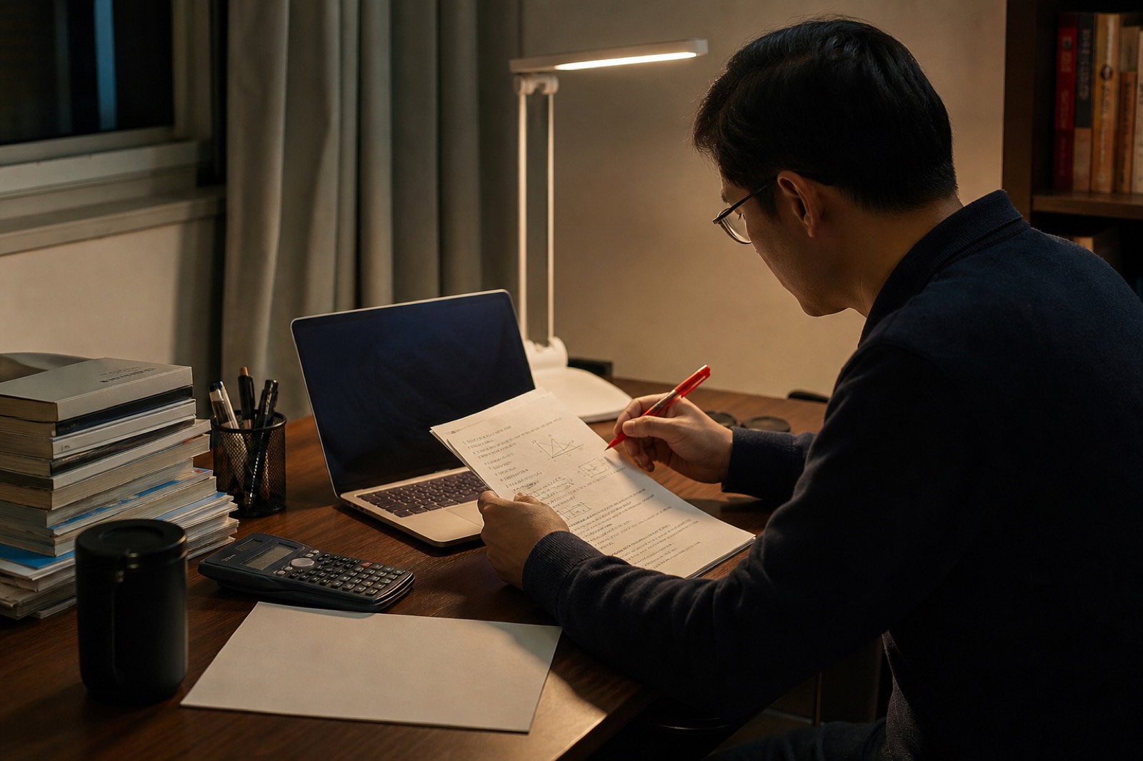 教师独自修订题稿示意
