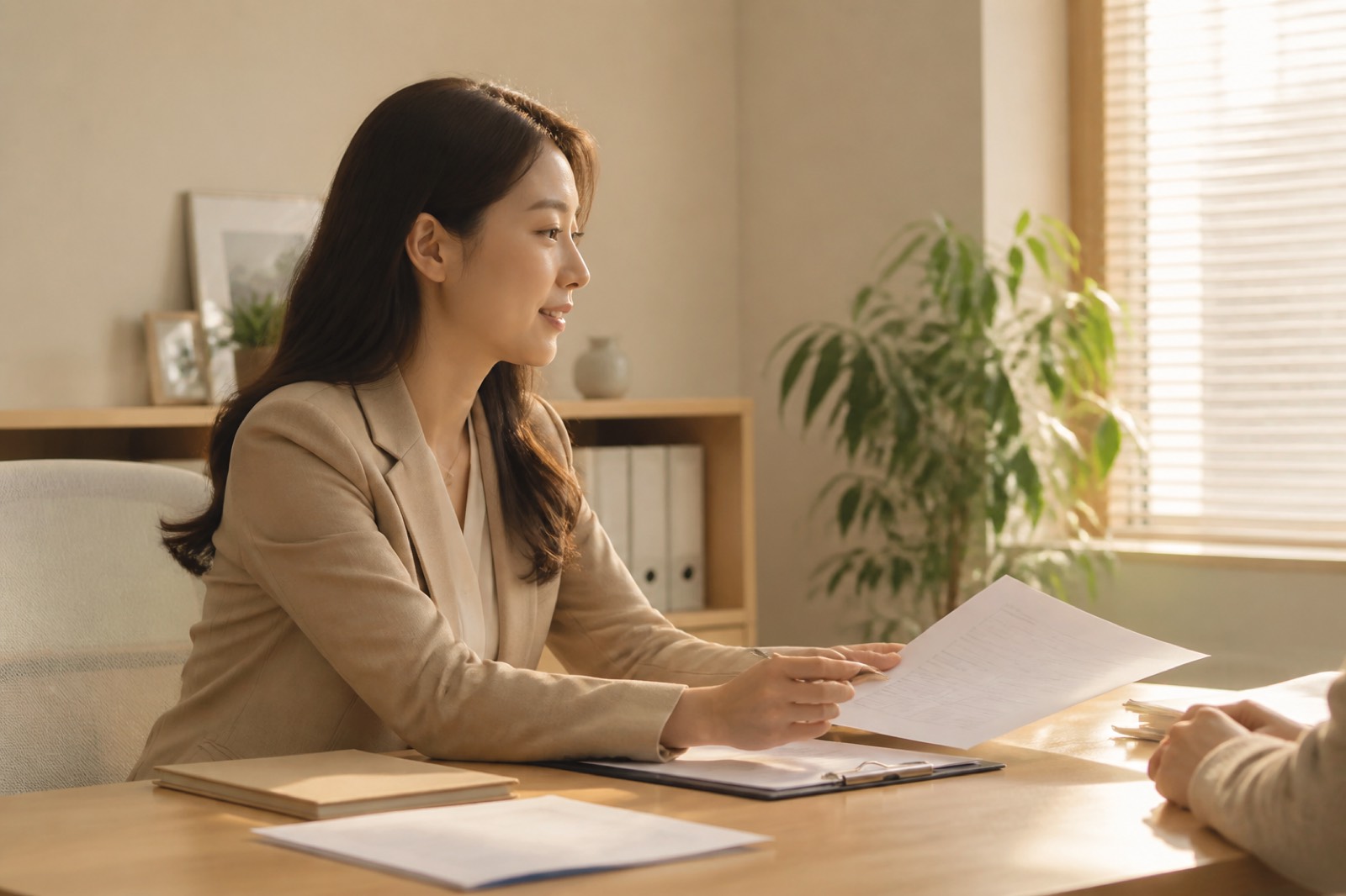 HR 工位整理入职材料，侧影对照屏幕待办