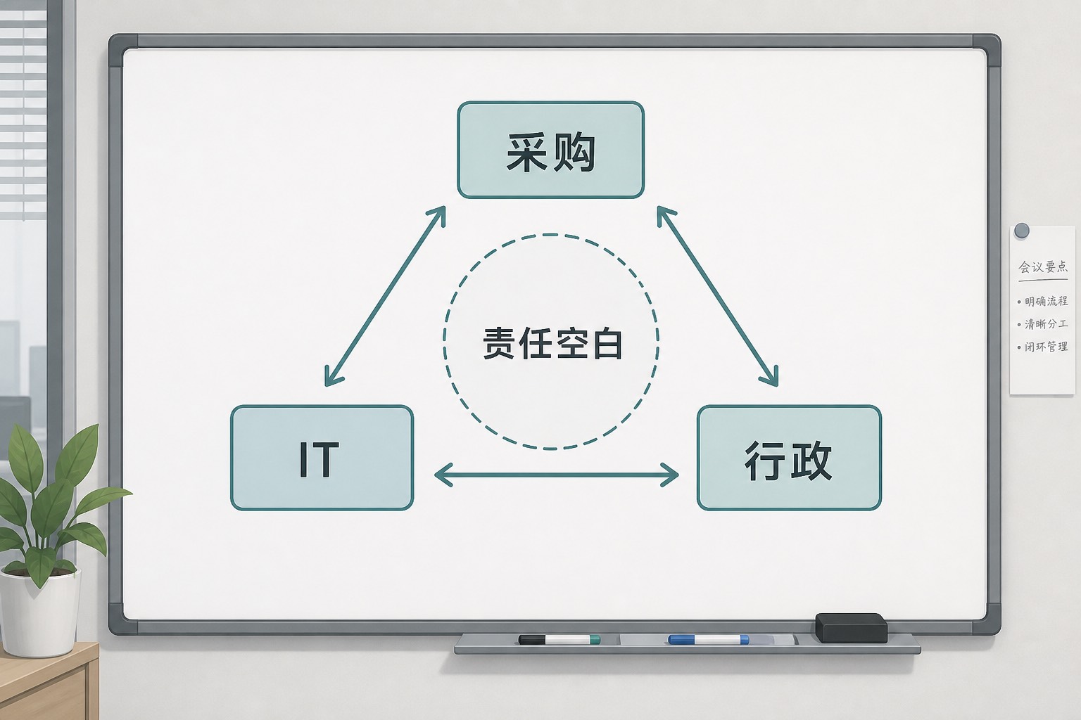 责任链真空:采购IT行政互相推诿示意