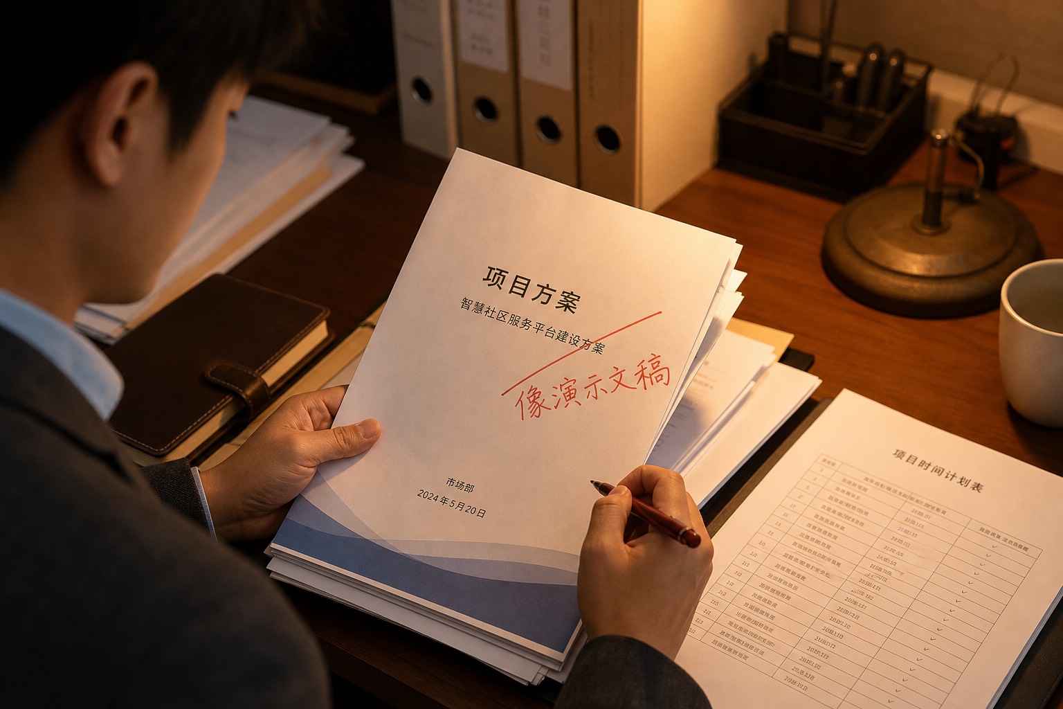 被退回的AI味方案封面与批注