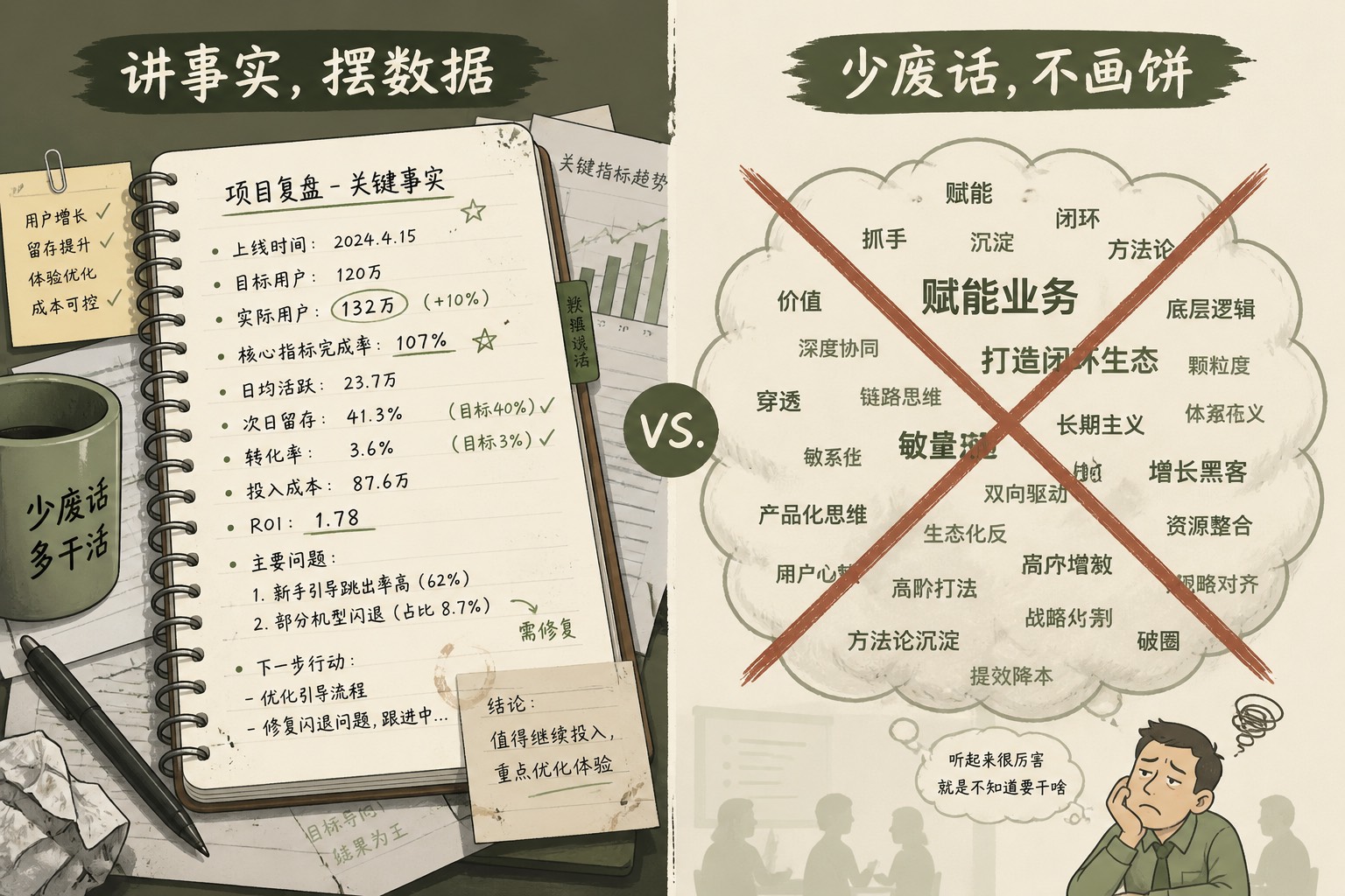 事实清单输入与空话输出对比