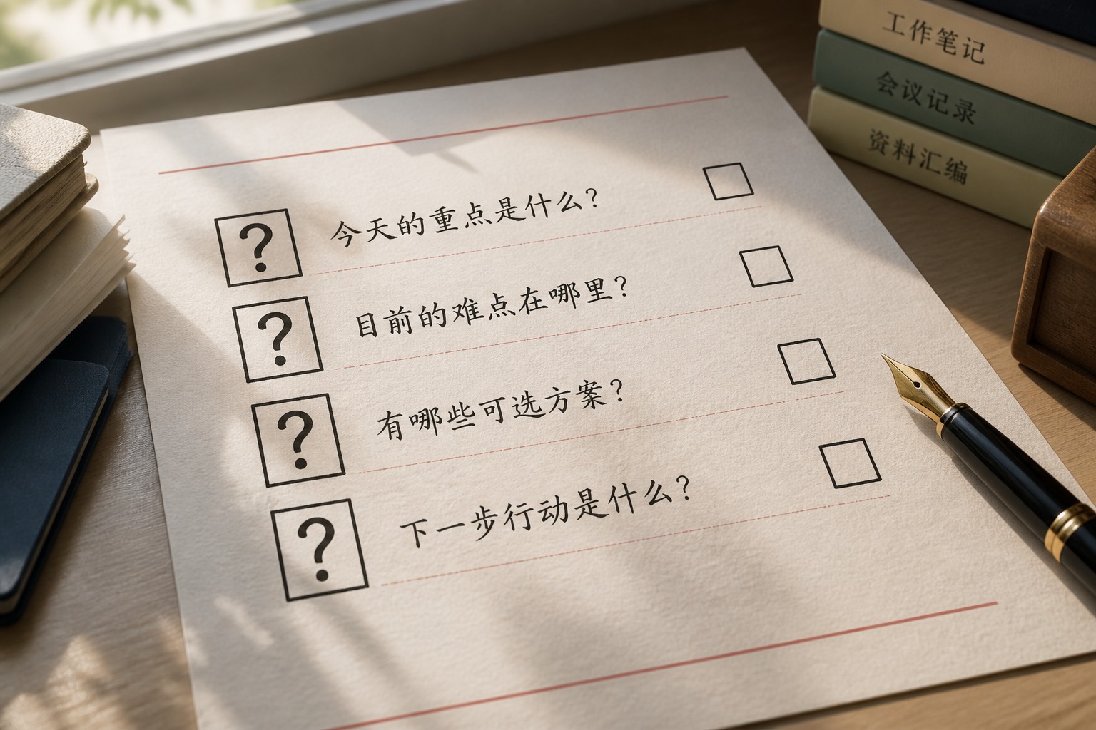 提交前四问检查表纸面特写