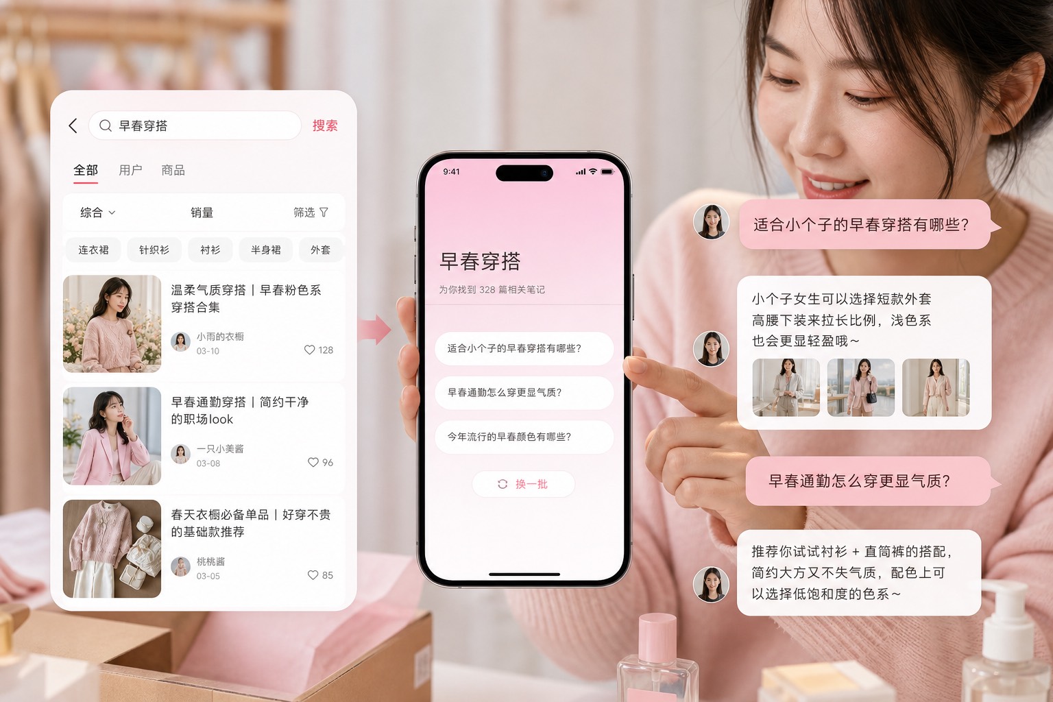 搜索框升级为可续聊会话的手机界面示意