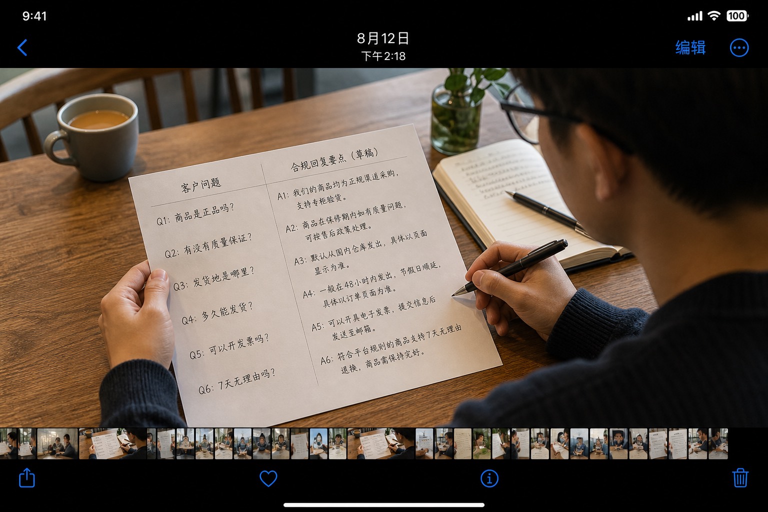 手机相册里用户追问截图与已收敛答复发对比