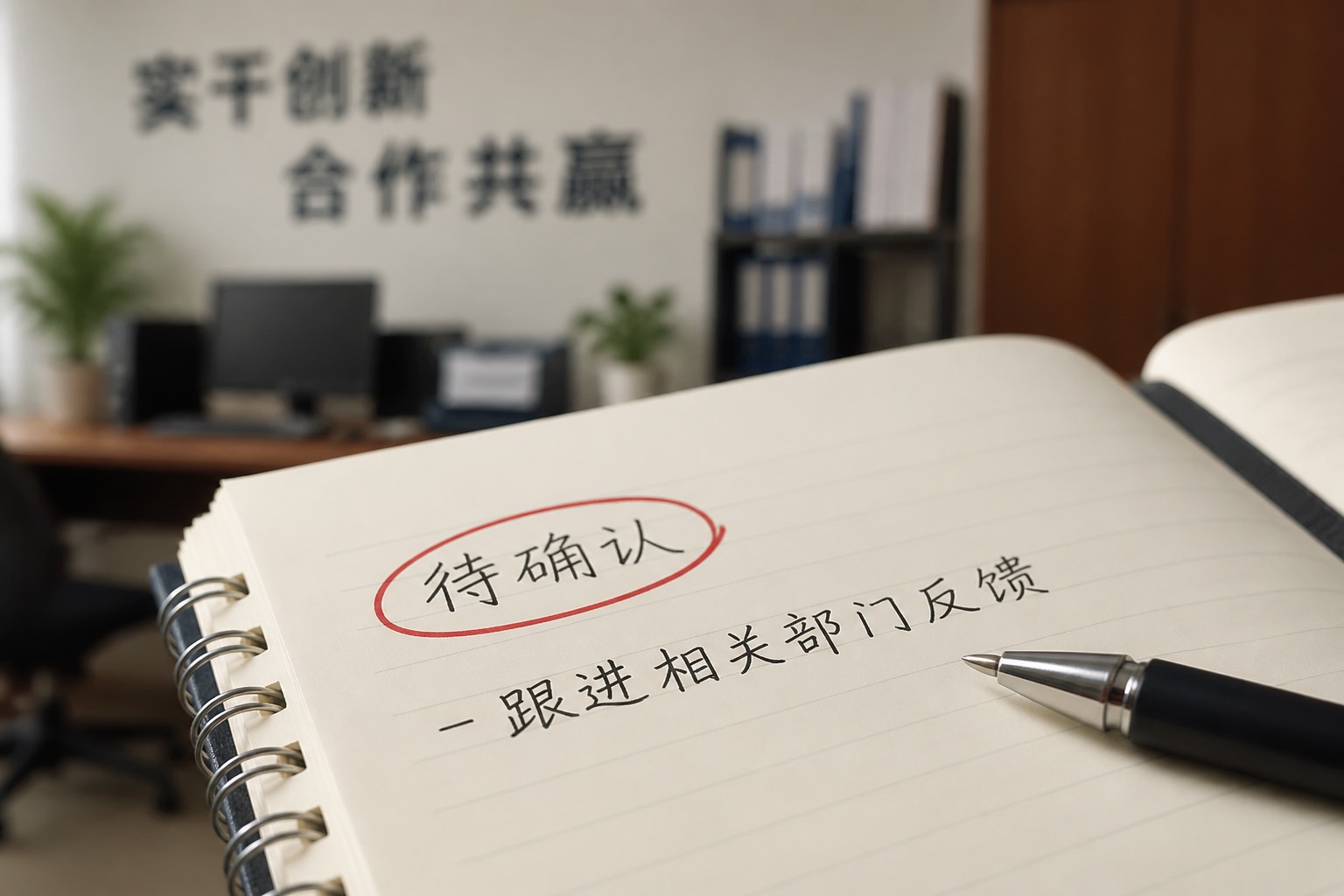 跟进模板里待确认三字被红笔圈出