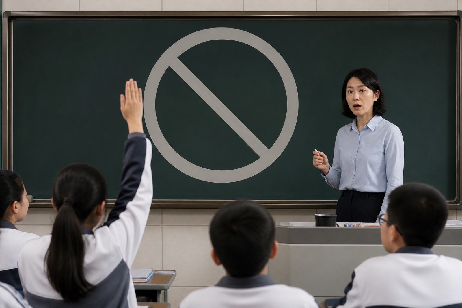 板书禁用AI与学生举手追问