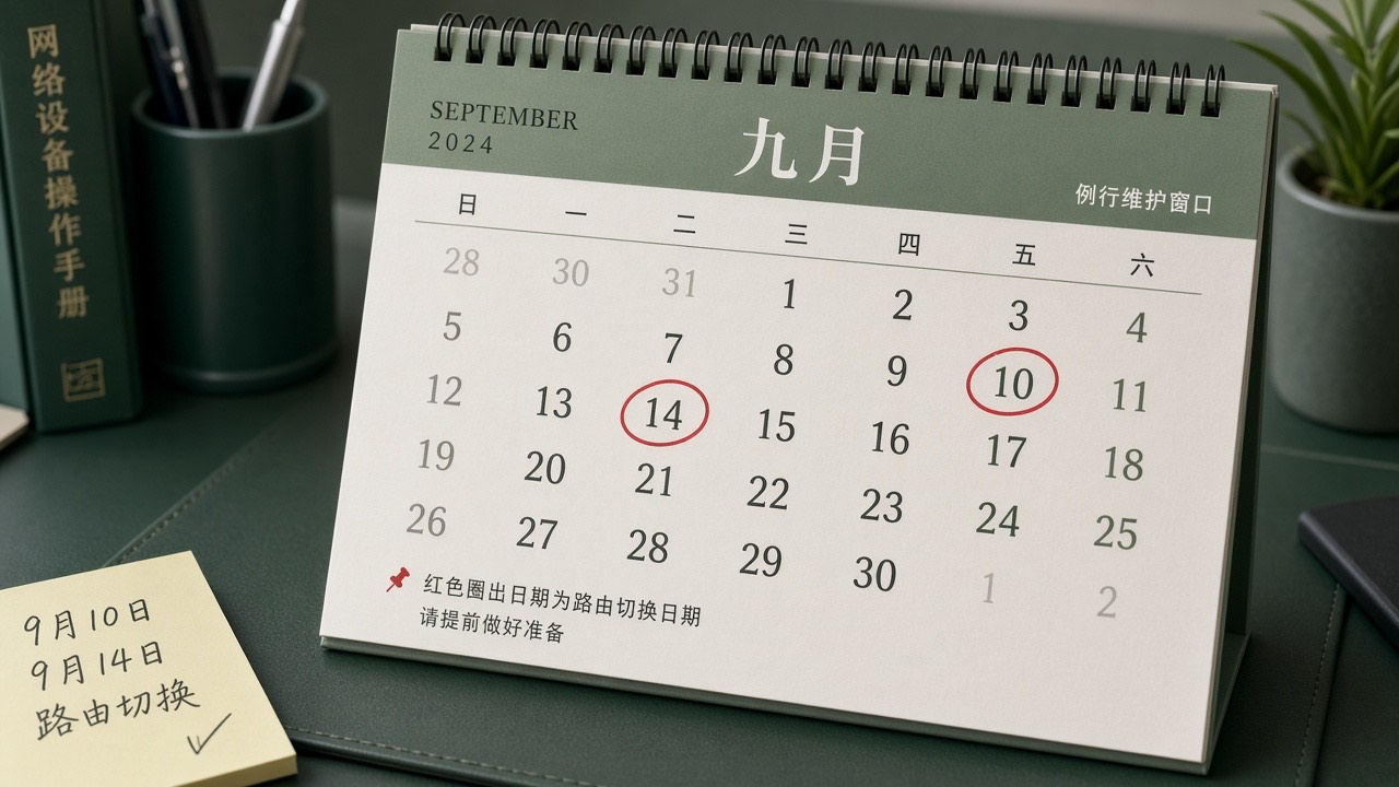 日历标出9月10与9月14两个切换日