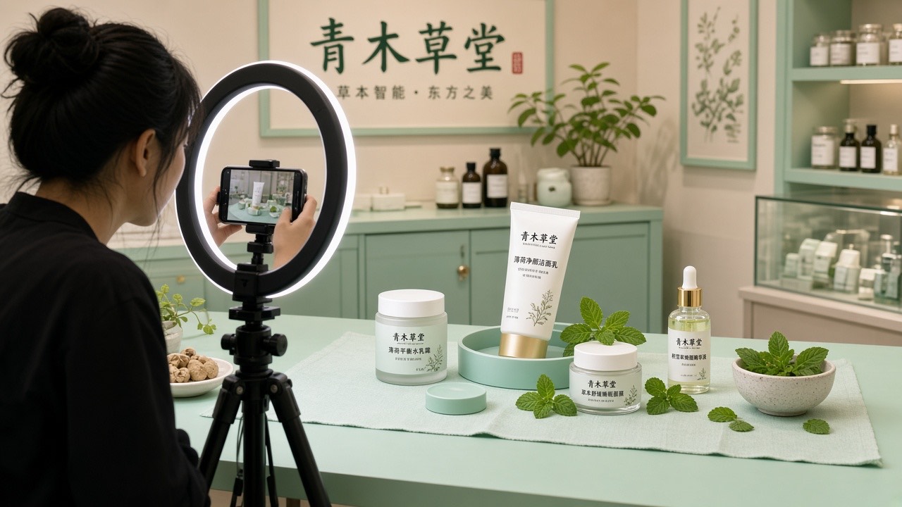 店铺主视觉改为真人货盘特写的拍摄现场