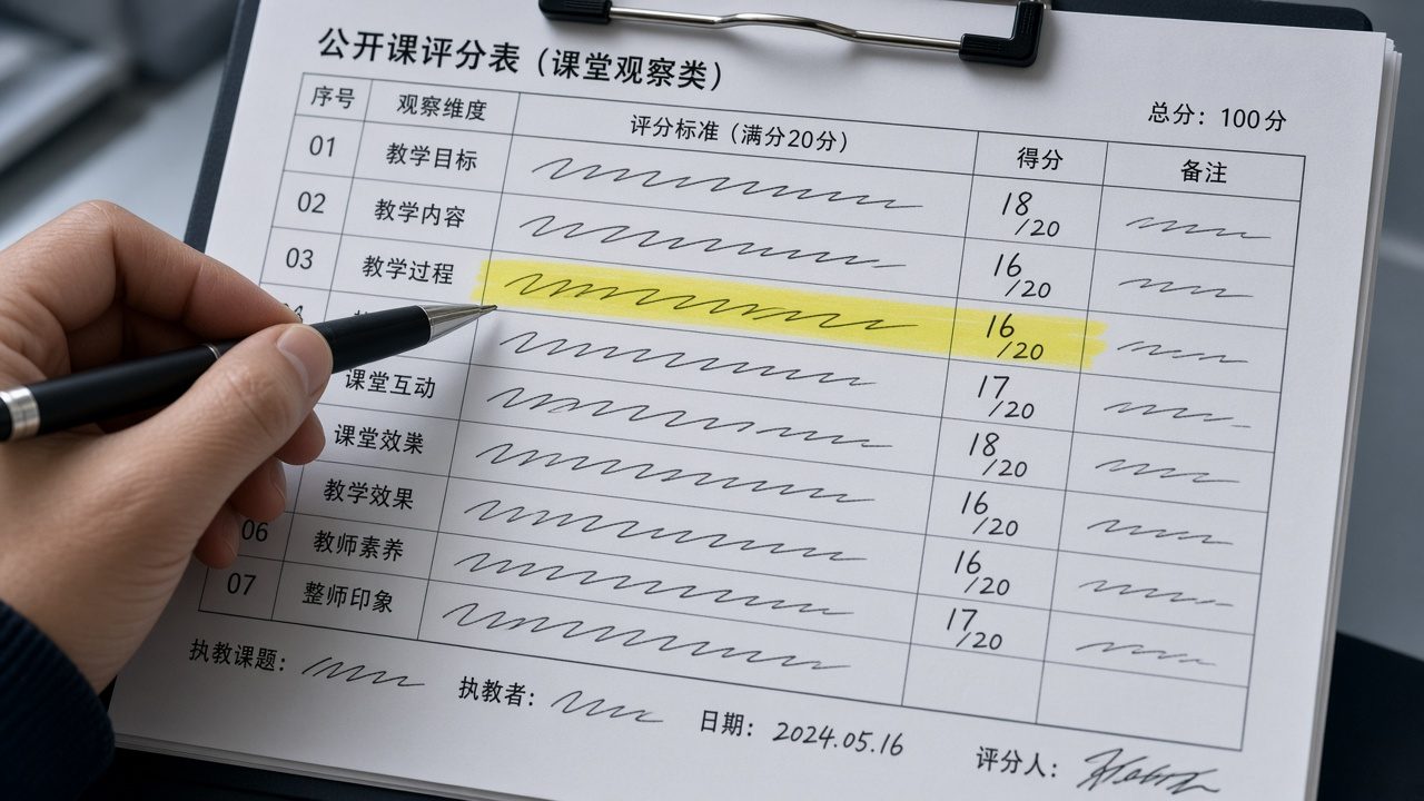 公开课评分表AI元素权重特写
