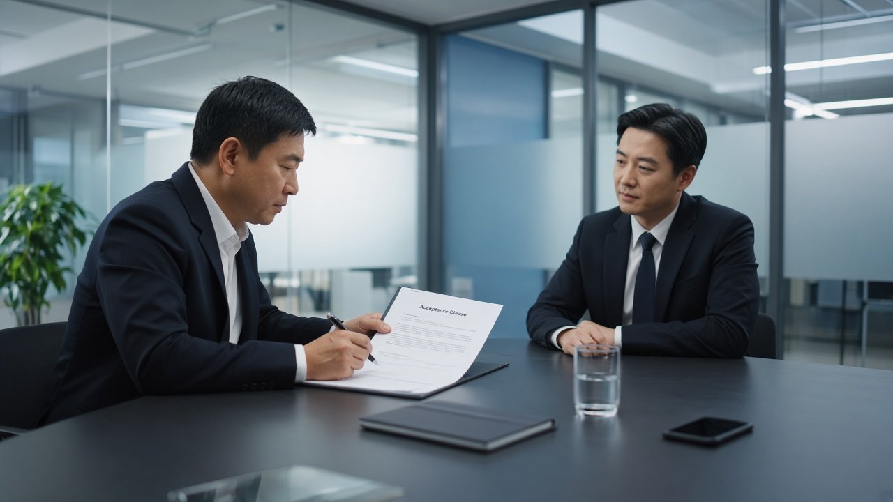 客户在验收条款上签字的会议桌