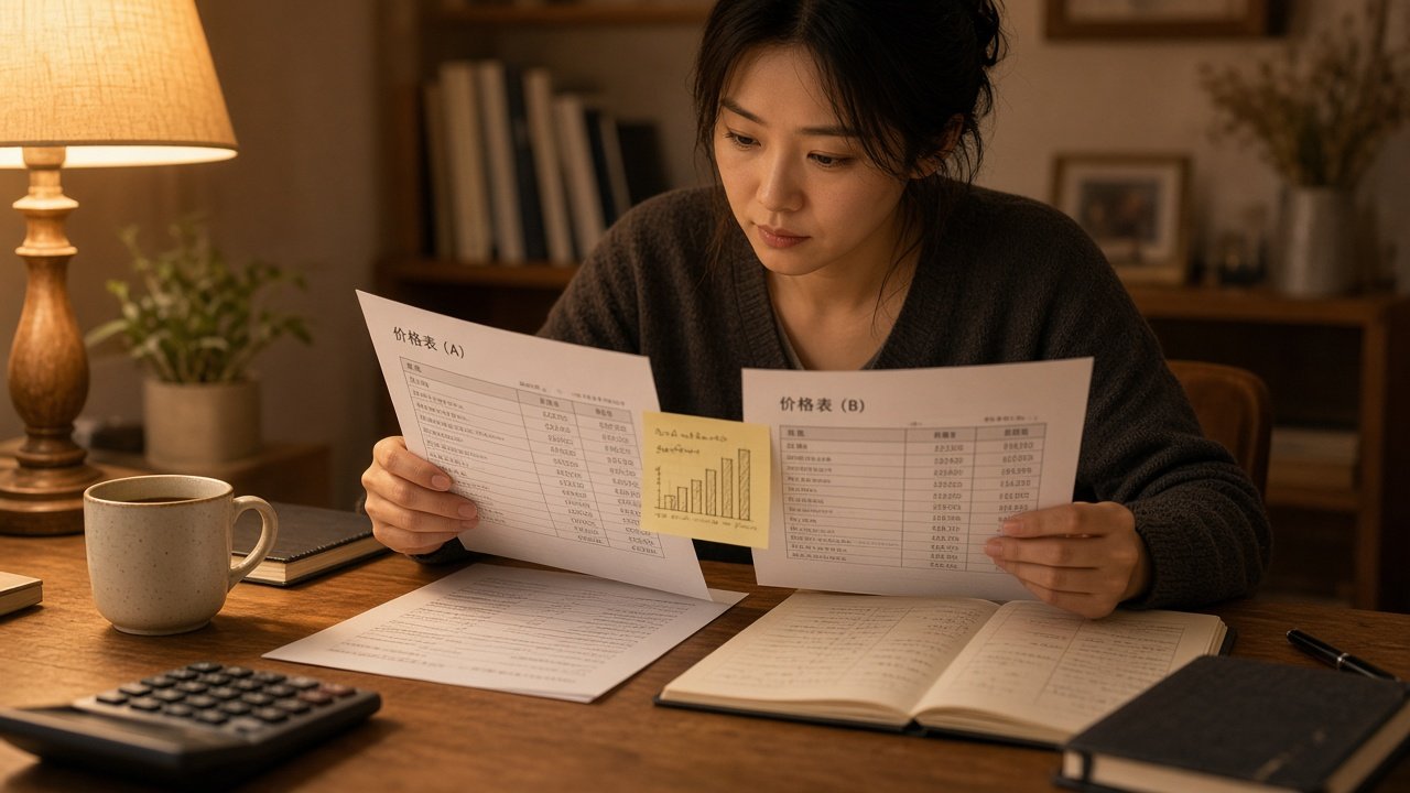 财务对照两份模型价目与账单柱状便签