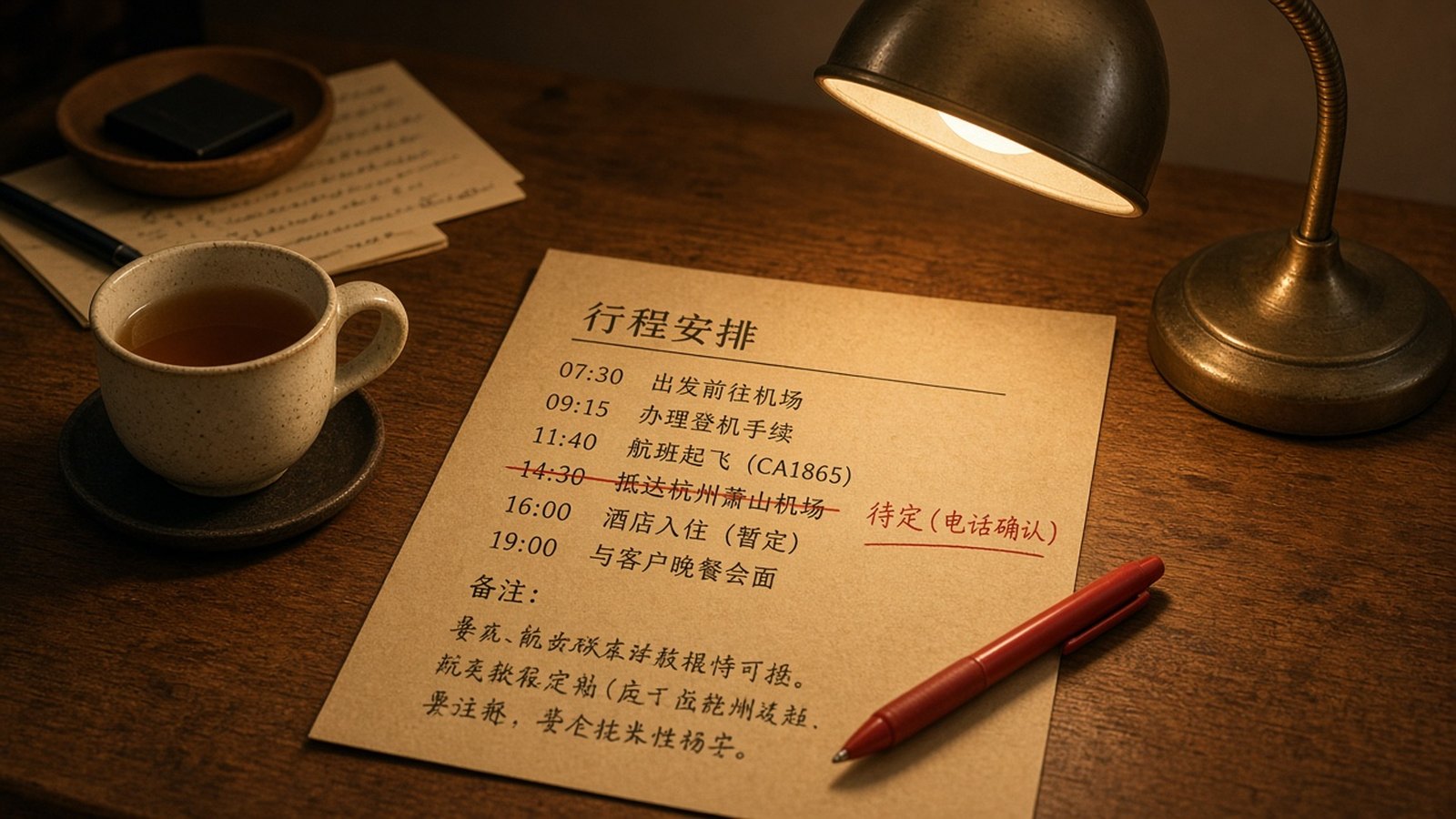 行程里无需排队被红笔改成待电话确认