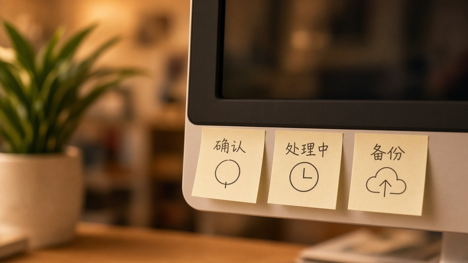 待核实三项贴在显示器边