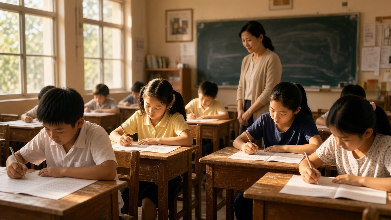 当堂作文教室安静书写