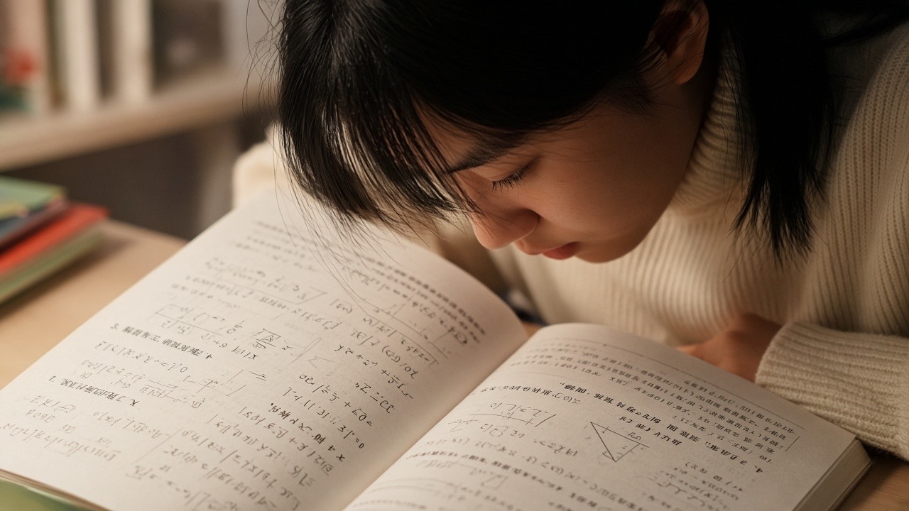 演算本特写低头学习